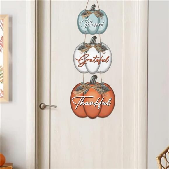 3 Pieces Fall Door Sign Pumpkin Decor Grateful Thankful Blessed Wall Signs - Picture 7 of 8
